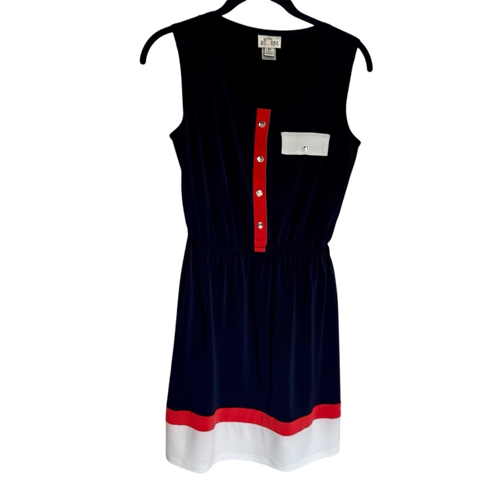 Sweet Storm Color Block Dress Womens Sz: Medium Navy, Salmon, White Gold Buttons